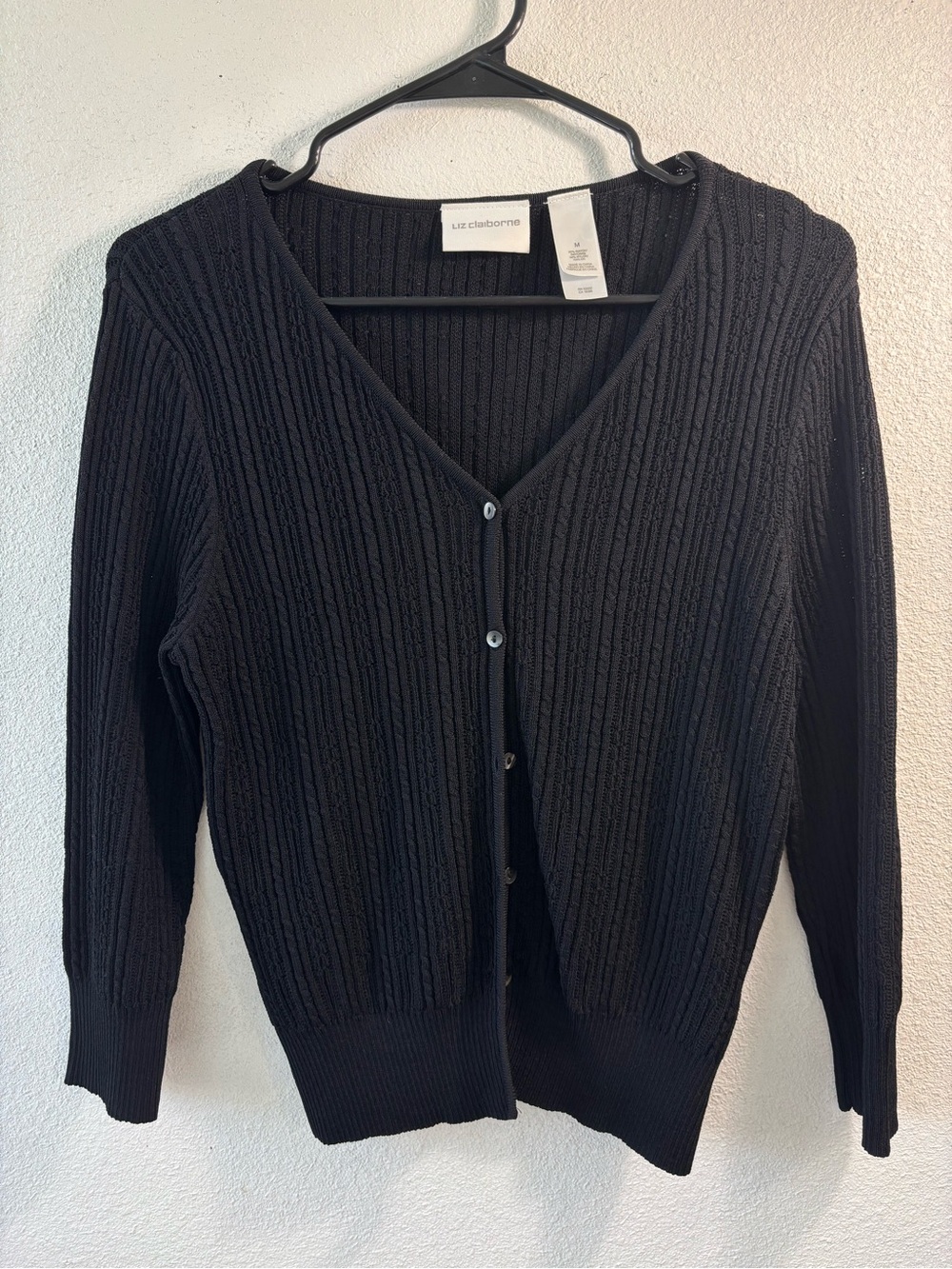 Liz Claiborne Black V-Neck Button Cardigan